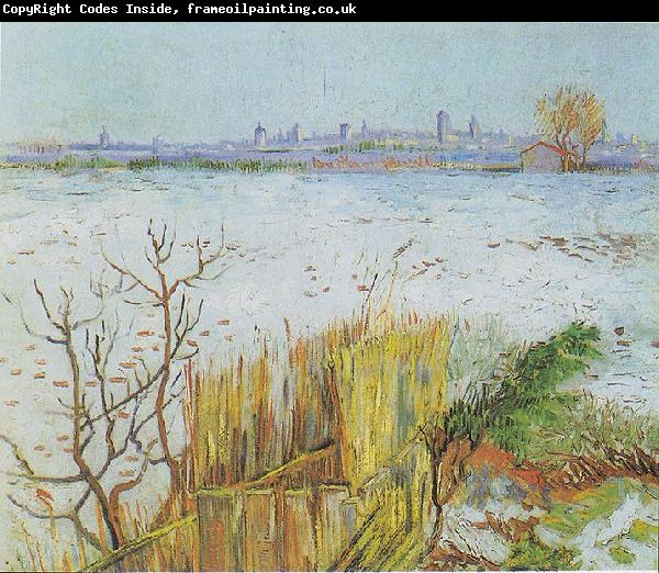 Vincent Van Gogh Landscape in the snow with Arles in the Background